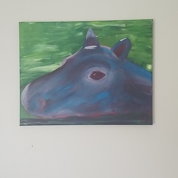 Hippo hand painted by me on canvas - Picture 2 of 3